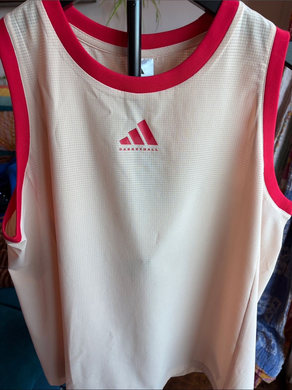 Adidas Women’s Basketball Tank, Cream with Red Trim - M
